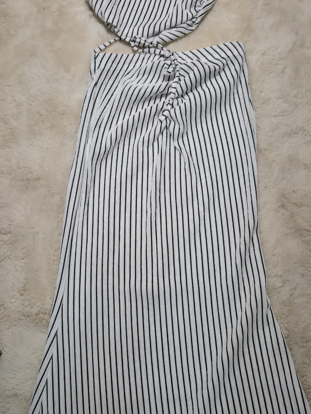 SHEIN White Maxi Dress with Black Vertical Stripes